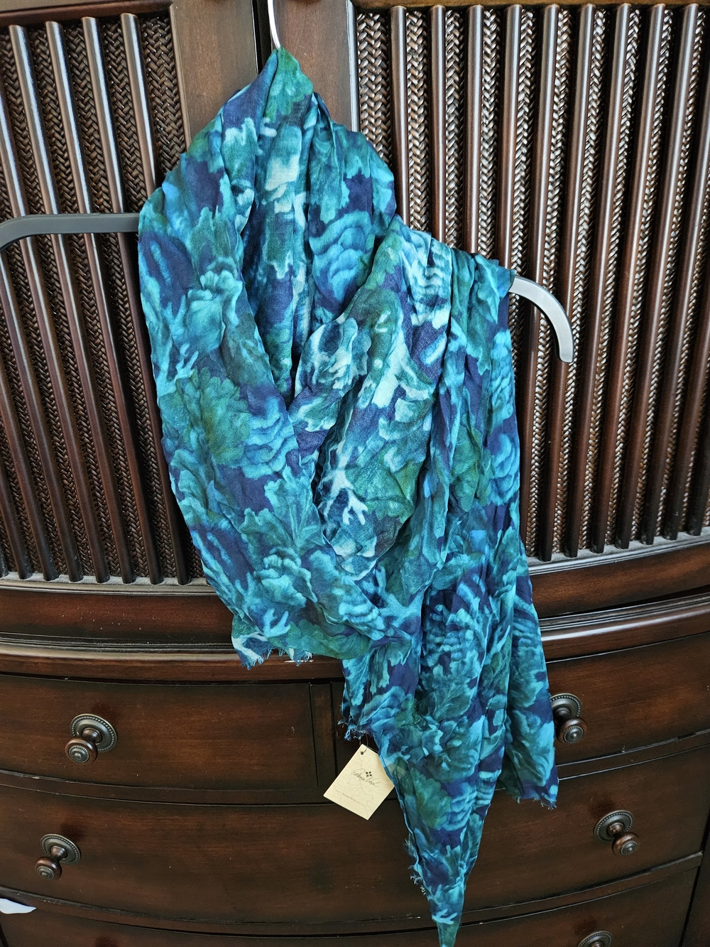 Patricia Nash Teal & Turquoise Floral Lightweight Scarf Nwt